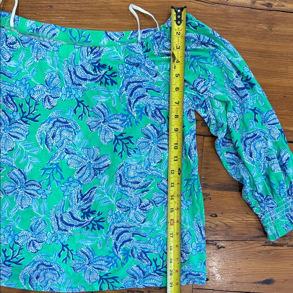 Lilly Pulitzer Vibrant Blue Floral Of The Shoulder Blouse Top Shirt Size Large - Picture 6 of 10